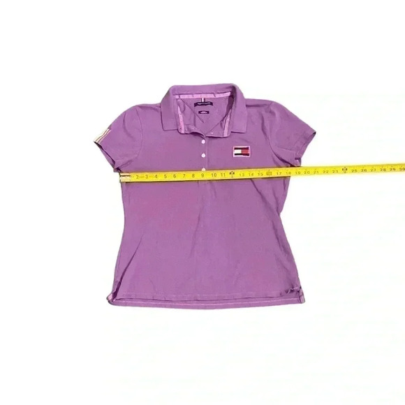 Tommy Hilfiger Women M Slim Fit Stretch Pride Flag Polo Short Sleeve Purple Y2K - Picture 6 of 10